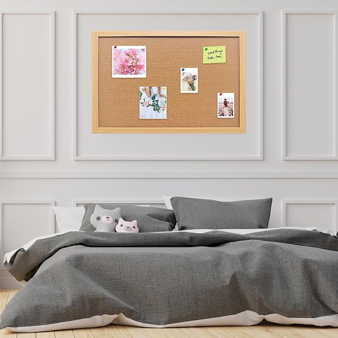 Yunihome Cork Bulletin Board, 48x36 Inches Hanging Cork Board Wooden Framed with Pins for Wall, Dorm Room, Office, Home Decor – Natural Cork & Black Frame