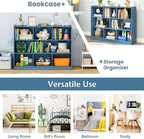 Giantex 8 Cube Bookcase, Freestanding 3-Tier Open Bookshelf, Modern Storage Display Cabinet, Wood Cube Storage Organizer for Living Room, Kid’s Room, Bright Blue