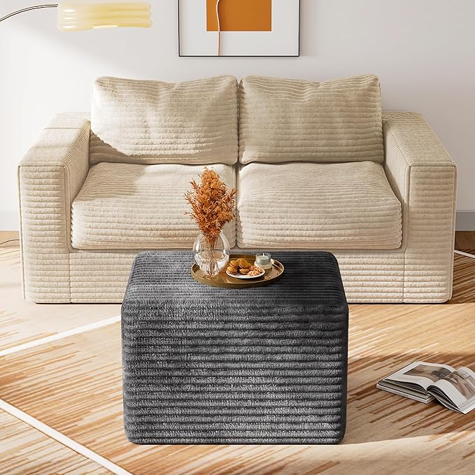 WLIVE Pouf Ottoman Foot Rest, Square Bean Bag Ottoman Coffee Table for Living Room, Grey