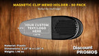 50 Magnetic Memo Holders Set - Customizable Text, Logo - Large Clip, Plastic - Silver Black