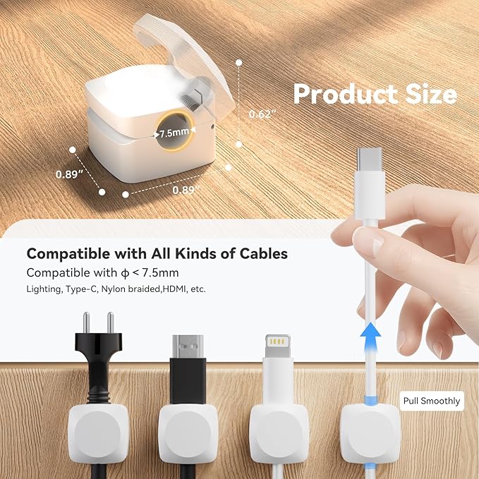 Lancord 8 Pack Cord Organizer Holder, Rotatable Cable Clips, Spring Cord Holder for Nightstand Adhesive Cable Organizer, Cable Management Clips Charging Cord Organizer for Desk Office Car Wall