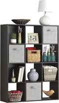 Whitmor 12 Cube Bookcase, 4 Tier Stackable MDF Bookself, Open Storage Display Organizer, Storage Cabinet for Living Room, Bedroom, Home, Office, 35.1" L x 11.7" W x 47.5" H, Espresso