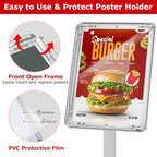 VAIIGO Heavy Duty Standing Sign Holder 11x17 Inch - Pedestal Floor Sign Stand with Weighted Base - Vertical & Horizontal View Poster/Menu Holder for Indoor/Outdoor Business Store Advertising, Silver