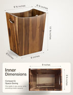 Tidita 2 Gallons Rectangular Wastebaskets - Acacia Wood Waste Basket with Handles - Small Trash Can for Bathroom - Brown Garbage Bin for Spa Bathroom Decorative, Kitchen Counter, Living Room (Walnut)
