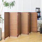 Furnnylane 6 Panel Short Room Divider Screen,Brown Freestanding Partition,Small Bamboo Panel Divider for Room Seperation,3.95 FT Tall