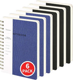 Spiral Notebook-5.75" x 8.125" College Ruled Journal with Inner Pockets and 160 Pages,PU Leather Cover Business Journal, Twin-Wire Binding Notebook Perfect for Office & Home School Supplies 6 pack Black/NavyBlue
