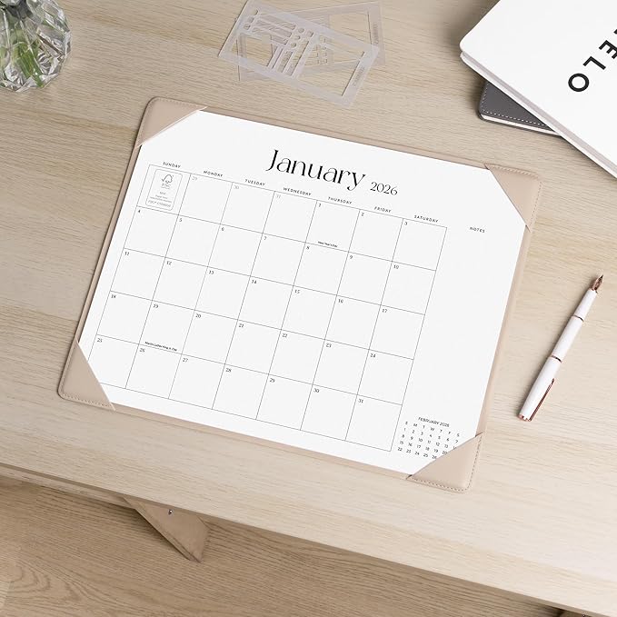Cabbrix Desk Calendar 2026 with Desktop Mat, Simplified Medium Desk Pad Calendar 15" x 12" January 2026 to June 2027, Desk Blotter Calendar for Home School and Office (Apricot)