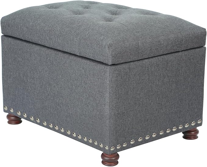 Decent Home 24'' Fabric Ottoman with Storage Rectangle Foot Rest Ottomans Stool for Bedroom Living Room(Gray)