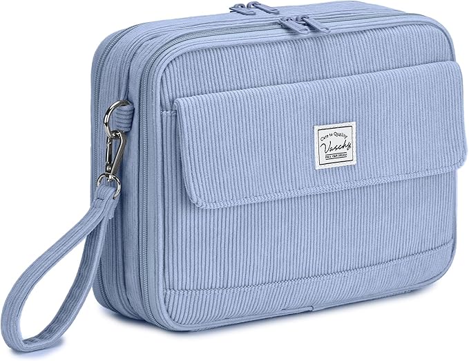 VASCHY Colored Pencil Case, Corduroy Large Pencil Pouch for Art Pens Markers Gel Pens Big Holder Organizer Fits 192 Pencils for Girls Women Light Blue