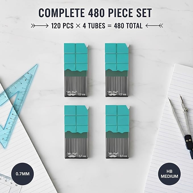 Mr. Pen- 0.7 Lead Refills, HB, Medium, 480 pcs (120 pcs per Tube), 0.7mm Lead Refills