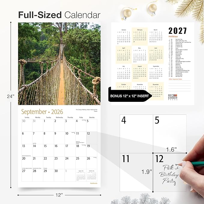 RED EMBER Rainforests 2026 Wall Calendar 12 Month | 12" x 24" Open | Thick & Sturdy Paper | Holiday Gift | Nature Calendar 2026