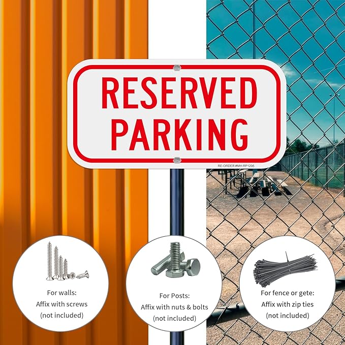 2 Pack Reserved Parking Signs,12x6Inch Aluminum Reserved Sign, UV Protected and Weatherproof, Durable Ink, Easy to Install and Read, Indoor/Outdoors Use