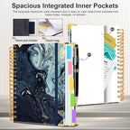Spiral Journal Notebooks for Work, 300 Pages 5 Subject Notebook College Ruled with Dividers & Tabs, 8''x 10'' Large Notebook Journal for Women Students Note-Taking and Organizer (Navy Marble)