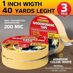 Trazon Double Sided Woodworking Tape Super Strong, 3 Pack, 1 Inch x 120 Feet, Wood Crafter Sticky Tool, Two Side Adhesive for Router Templates and CNC Machine, Removable & Residue Free