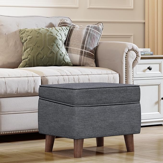 FAGAGA Storage Ottoman with Adjustable Cover, Soft Step Stool, Footrest and Seat, Ottoman Foot Rest for Living Room, Bedroom, Dorm, Light Gray