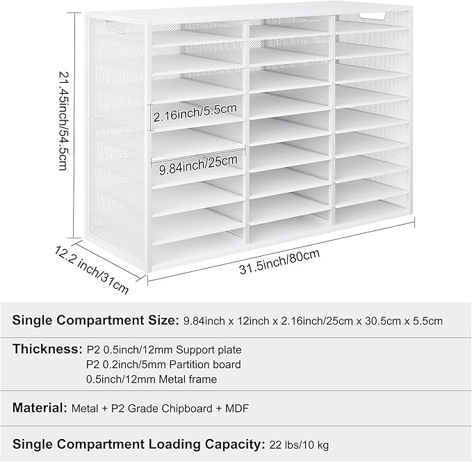 PAG-Mass Mail Sorter Adjustable Countertop Mail Holder, Heavy Duty Literature Organizer, Student Mailbox for Classroom, Desktop Bill Paper Organizer for Office Home School, 27 Compartments, White