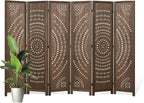 66.9Inch Folding Room Divider, 6 Panels Wood Carved Privacy Screens Free Assembled Freestanding Partition for Bedroom Home Office (Brown)