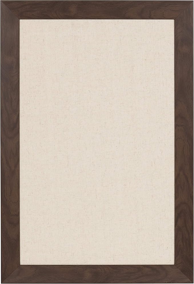 DesignOvation Beatrice Framed Linen Fabric Pinboard, 18x27, Walnut Brown