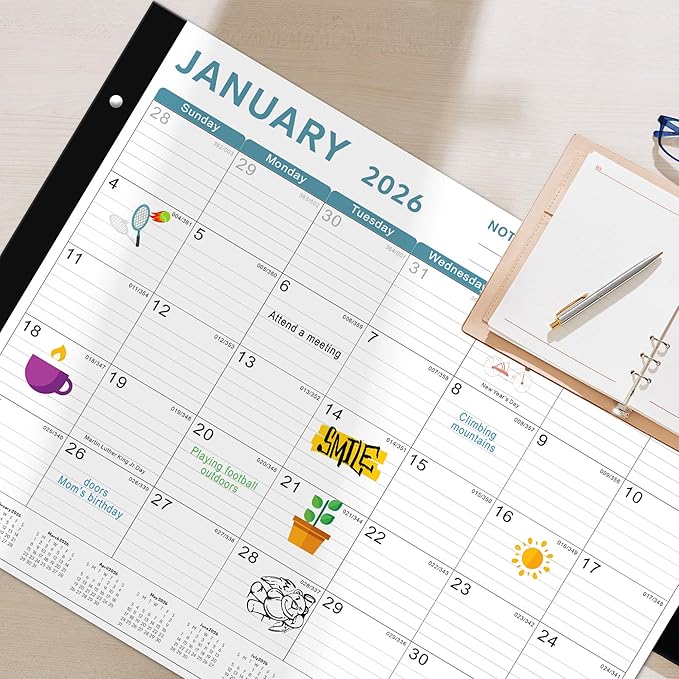 Desk Calendar 2026, KOPEESY 22" x 17" Large Desk Calendar, From January 2026 to June 2027, Desktop Calendar with Notes and Thick Paper for Home, Office and School (Blue)