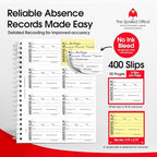 The Spoiled Office Absentee Slip Book with Carbonless Duplicates 400 Pcs - 2 3/4"x3 3/4"- Easy Tracking Log Book for School Carbon Copy, School Supplies, Office Supplies for Desk, Spiral Bound