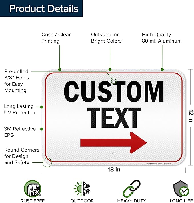 Custom Arrow Directional Sign by My Sign Center - Right Arrow, 12x18 Inches, 3M EGP Reflective, Rust Free .063 Aluminum, Fade Resistant, Made in USA