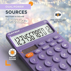 CATIGA 12 Digit Desktop Calculator Basic Desk Calculator with Large LCD Display, Big Buttons, 4 Function, Solar and Battery Dual Power, for Office, School, Home, SD-1292 Purple