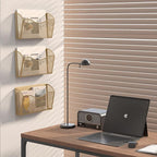 EasyPAG 3 Single Pocket Wall File Organizer, Mesh Hanging File Folder Organizer for Letter/A4 Size Folders, Wall Mounted Vertical Mail Holder for Paperwork, Office, Home, School, Gold