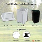 Sturdy Essentials 32 Gallon Square 100% Recycled Plastic Heavy Duty Indoor or Outdoor Commercial Trash Can with Push Lid | Great for Schools and Businesses - Light Granite