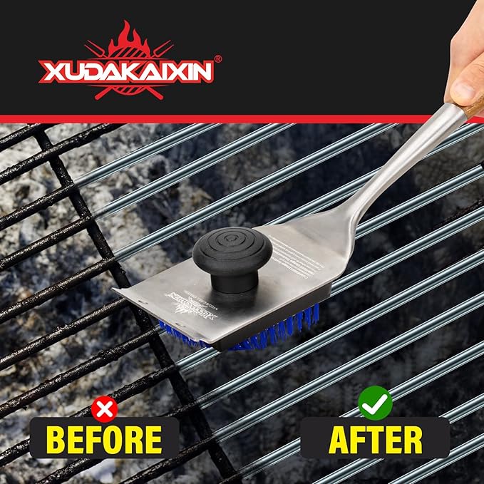 XUDAKAIXIN Grill Brush and Scraper, Dual Grip Design,Extra Strong BBQ Cleaner Accessories,Safe Nylon Bristles Barbecue Triple Scrubbers Cleaning Brush for Cast Iron Grates/Porcelain/Charcoal Grill