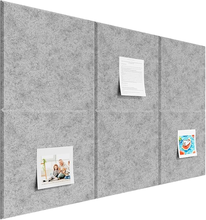 Baysola Large Cork Boards for Walls – 36" x 24" Self Adhesive Felt Wall Tiles, Ideal for Office Black Bulletin Board, Easy to Install Pin Board Photo Board
