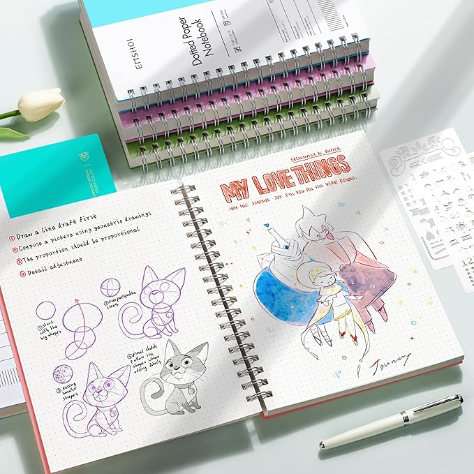 EMSHOI B5 Spiral Dotted Notebook, 7.48"x10.15" Dot Grid Journal, 150 Sheets/300 Pages, 100gsm Paper, Waterproof Softcover for Men Women, Office, School, Work, Writing, Bullet Journaling – Green
