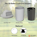 Campus Collection 55 Gallon Round Plastic Heavy Duty Commercial Indoor or Outdoor Trash Can with Push Open Dome Lid and Internal Liner | Great for Schools and Businesses - Light Granite
