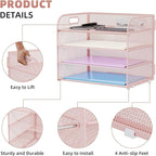Marbrasse 2 Pack 4 Tier Paper Organizer Letter Tray - Mesh Desk File Organizer with Handle, Paper Sorter Organizer for Letter/A4 Office File Folder Holder (Pink, 12.6" x 9.1" x 10.7")