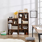 VECELO Wide Bookshelf Set, Fits 9.3" × 10-12.8" Hardcovers, Cube Storage Bookcases, Free-Standing for Living Room, Bedroom, Home Office, 3/4-Tier, 2-Pack, Brown