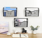 EasyPAG 3 Pack Wall File Organizer with Label Panel, Mesh Hanging File Folder Organizer for Letter/A4 Size Folders, Wall Mounted Vertical Mail Holder for Paperwork, Office, Home, School, Black