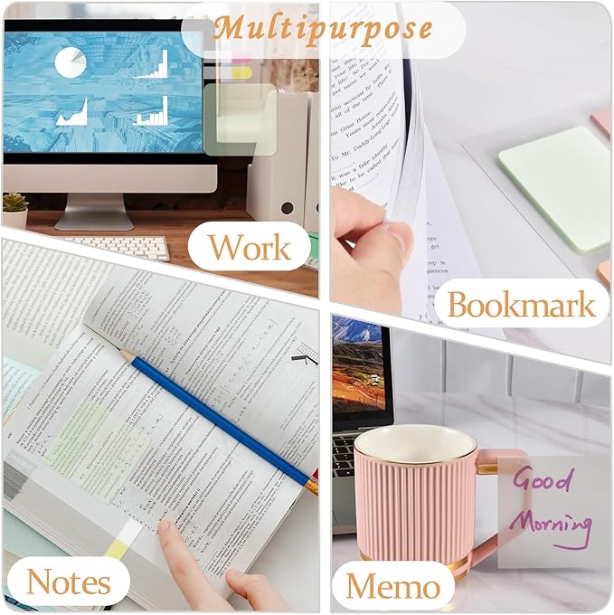 BAYTORY 1600 Sheets Transparent Sticky Notes with Lined, Clear Waterproof 3 x 3 inch See Through Memo Pad, Self-Adhesive Translucent Writable Index Tabs for Annotating Books