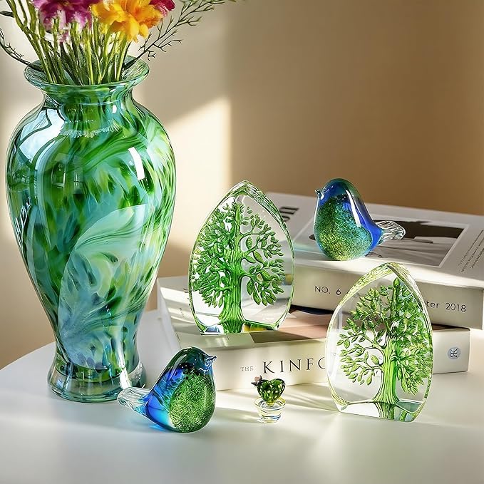 QFkris Crystal Tree of Life Decor Figurine for Home Decor, Office Desk, 3.7" Glass Tree of Life Paperweight for Positive Energy, Money, Good Luck Birthday Valentines Day Gifts for Women, Mom