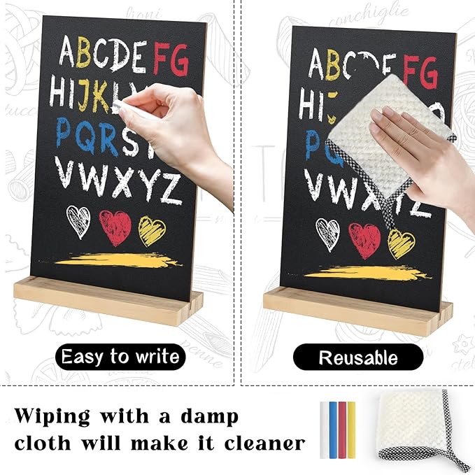 BOUBONI 3 Pack Small Chalkboard Signs with Wood Stand 6 x 8 inch Tabletop Chalkboard Sign Double-Sided Message Menu Boards for Kitchen Wedding Bar and Restaurant