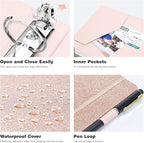 Ospelelf 3 Ring Binder 1 Inch, Vintage Leather Clipboard Binder Organizer for Letter Size (8.5" x 11"), Professional Binder Organizer Dividers with 5 Tabs, Rose Gold