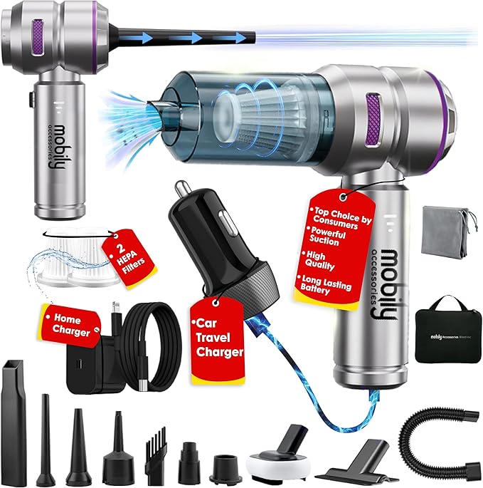 4-in-1 Handheld Cordless Car Vacuum Cleaner, 84000 RPM High Power Air Blower, inflator deflator & Mini Car Vacuum Cleaner for Home, Office & Outdoor, 6000mAh Battery & Type-C Fast Charging