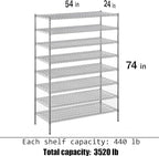Regal Altair 24" Deep x 54" Wide x 74" Height Wire Shelving Kit | 8-Tier | NSF Commercial Storage Rack Unit