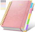 Hardcover Spiral Notebook Journal with Removable Dividers Tabs, 300 Pages Leather 5 Subject Notebook College Ruled, 8"x10" Large B5 Notebooks for Work School, Lined Journal for Women, Rose gold