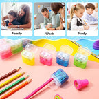 Tenare 48 Pieces Back to School Pencil Sharpeners Manual Double Hole Pencil Sharpener with Lid Hand for Home School Office, Handheld Plastic Crayon Grinder, Pink, Yellow, Green, Blue
