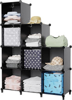 HOMIDEC Closet Organizers and Storage, 9 Cube Storage Organizer, Portable Closet Organizer Cubes Shelves for Clothes, Bedroom, Kids Room, Bathroom, Wardrobe, Garment Racks, Black