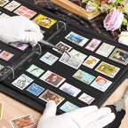 10 Sheets 20 Pages Postage Stamp Album Pages, 5 Pockets 7.7X 1.97in Stamp Collection Inserts, 9 Hole Standard Stamp Collecting Album Sleeves for Stamp Collection Binder IS010510