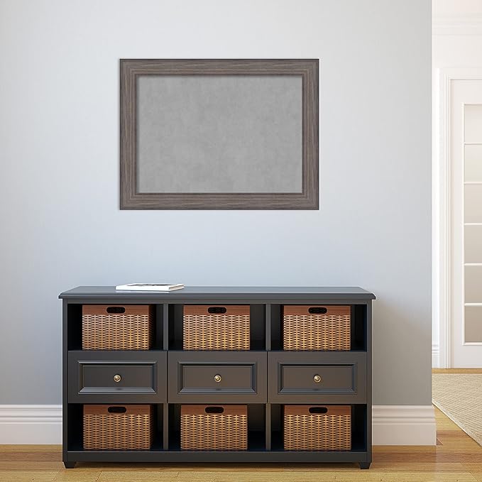 Amanti Art Grey Framed Magnetic Board 25x33 Medium Vision Board for use with Magnets, 100% Metal Sheet to Display Items as Office Decor or for Home Organization in mudroom, Kitchen or Kids Room
