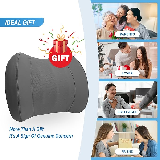Lofty Aim Lumbar Support Pillow for Car, Memory Foam Lumbar Pillow for Lower Back Pain Relief - Back Cushion for Driving, Chair Support for Car-Office Chair, Wheelchair - Classic Dark Grey