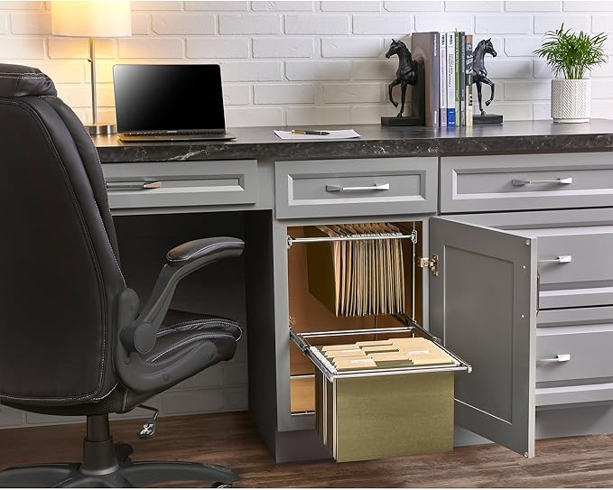 Rev-A-Shelf 2 Tier 14.5" Base Cabinet File Drawer Organizer System for Leterr & Legal Sized Files for Home Office or Home Storage, Chrome, RAS-FD-KIT