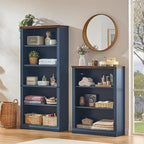 RWYHG 70" Blue Tall Bookshelf Set of 4,5-Tier Thick Wooden Book Shelf with Adjustable Shelves,Free Standing Farmhouse Bookcase with Open Display Storage,Floor Vintage Bookshelves for Living Room
