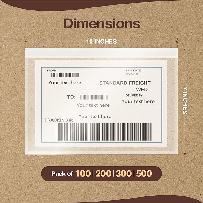7x10 Shipping Label Sleeves 500 Pack-Strong Adhesive Back for Secure Package Labelling, Protects Documents with Packing Slip Pouches -Packing Sleeves for Mailing and Packaging -WaterProof and Durable